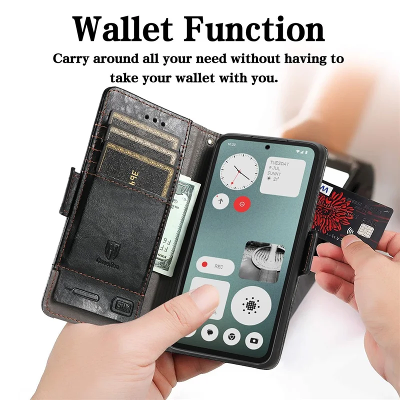 For Nothing CMF Phone 1 Phone Cases CASENEO PU Leather Cover Stand with RFID Blocking Wallet - Black