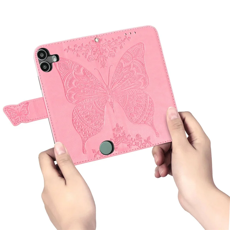 For Nothing CMF Phone 1 Case PU Leather Wallet Phone Cover Butterfly Pattern - Pink