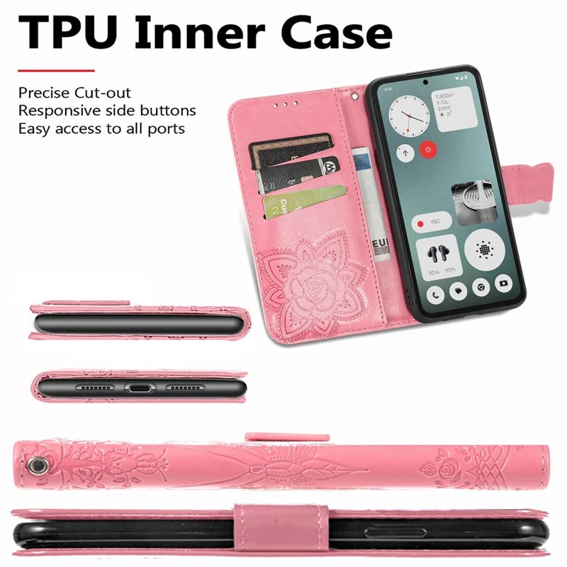 For Nothing CMF Phone 1 Case PU Leather Wallet Phone Cover Butterfly Pattern - Pink