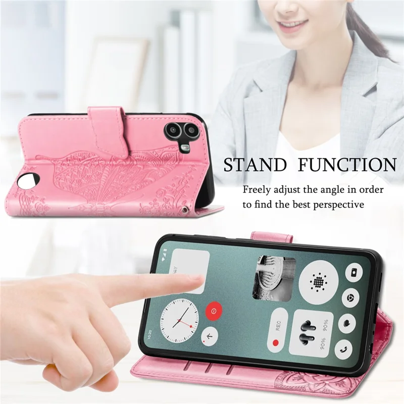 For Nothing CMF Phone 1 Case PU Leather Wallet Phone Cover Butterfly Pattern - Pink