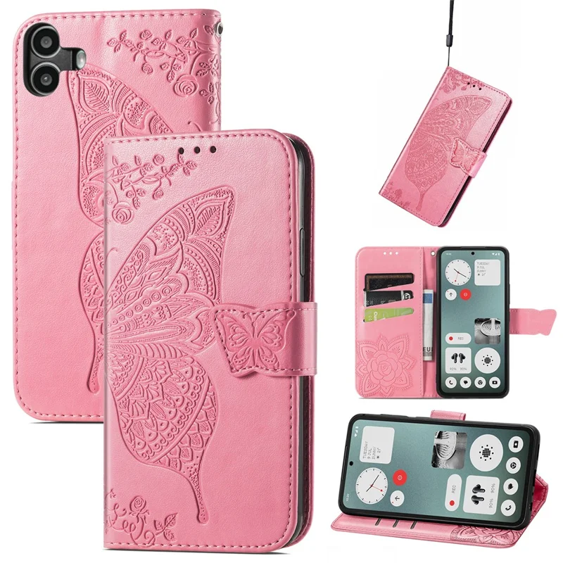 For Nothing CMF Phone 1 Case PU Leather Wallet Phone Cover Butterfly Pattern - Pink