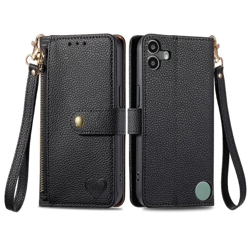 For Nothing CMF Phone 1 Case RFID Blocking Leather Phone Cover with Zipper Pocket - Black
