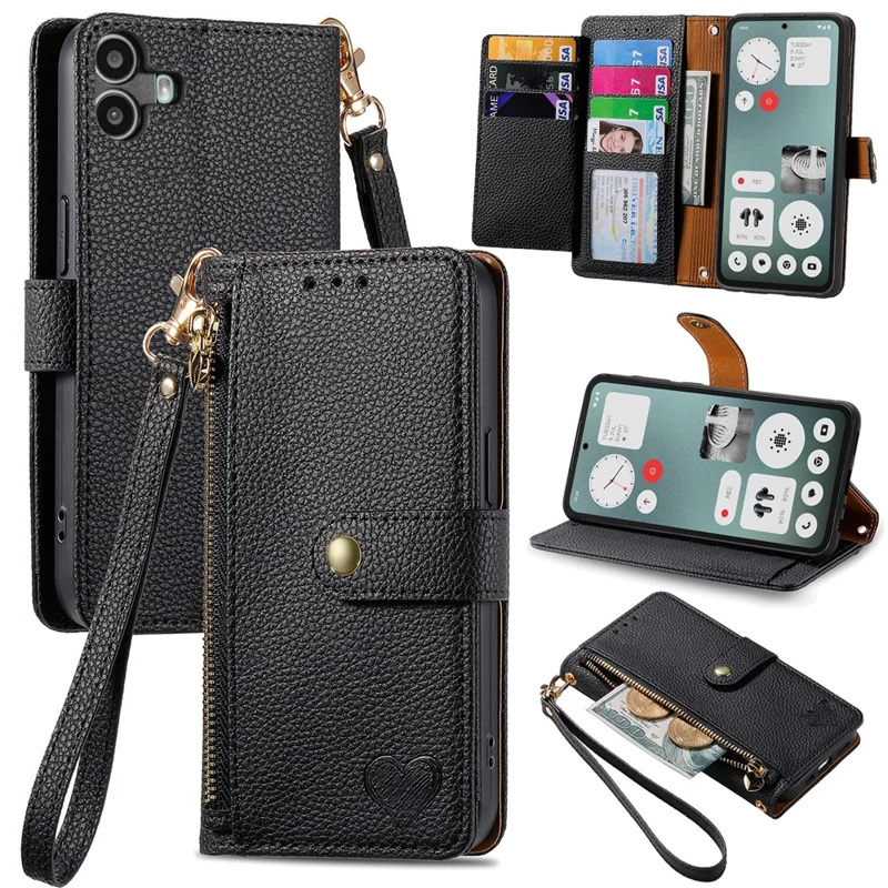 For Nothing CMF Phone 1 Case RFID Blocking Leather Phone Cover with Zipper Pocket - Black