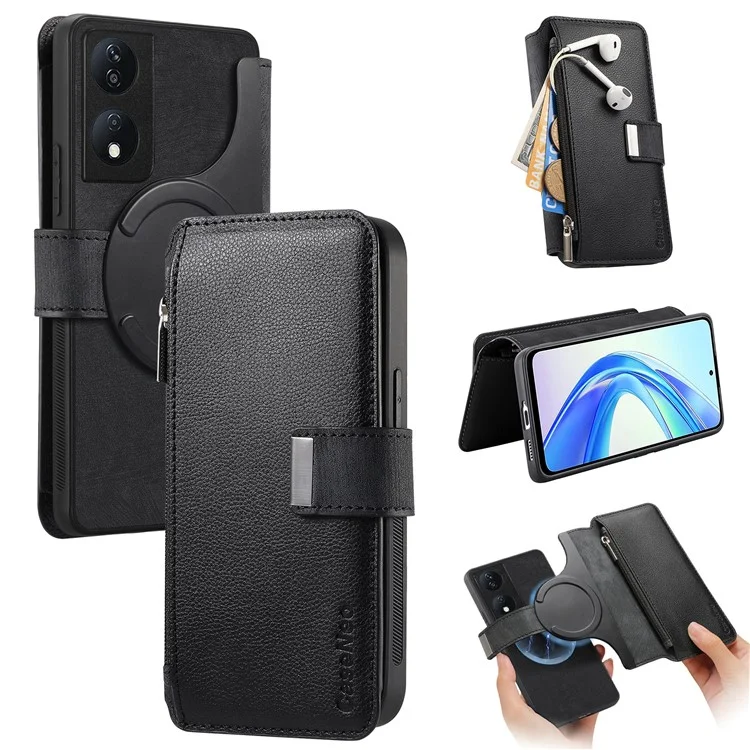 CASENEO MW-02 Per Honor 90 Smart / X7b 4G Custodia con Cerniera Tasca Staccabile 2-in-1 Custodia per Telefono - Nero