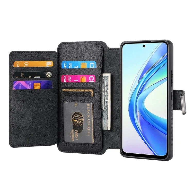 CASENEO MW-02 Per Honor 90 Smart / X7b 4G Custodia con Cerniera Tasca Staccabile 2-in-1 Custodia per Telefono - Nero