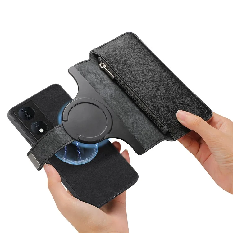 CASENEO MW-02 Per Honor 90 Smart / X7b 4G Custodia con Cerniera Tasca Staccabile 2-in-1 Custodia per Telefono - Nero