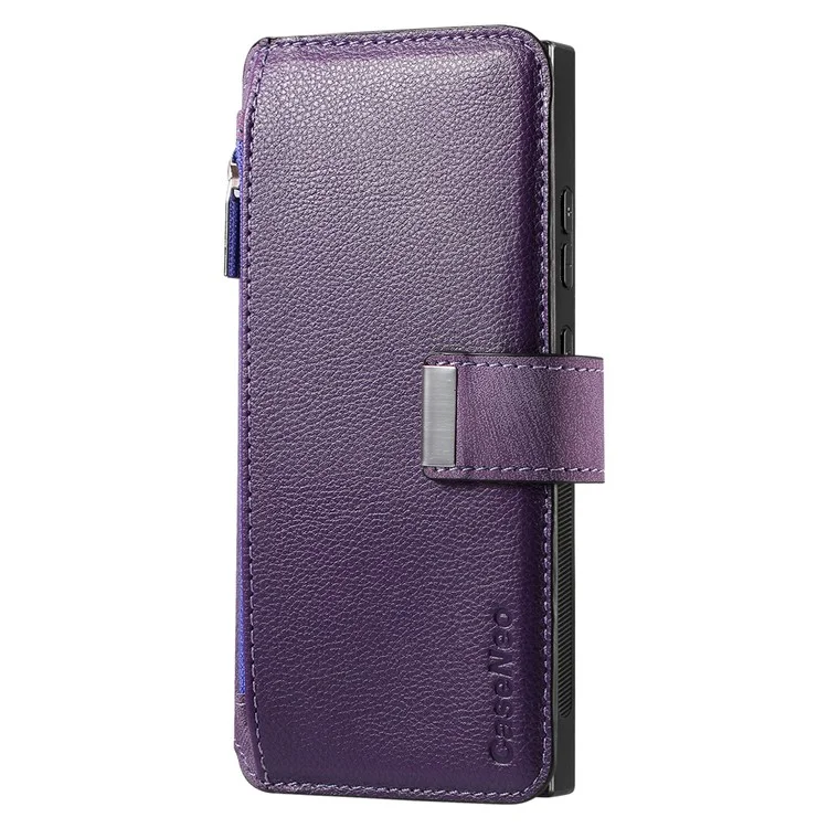 CASENEO MW-02 Чехол для Samsung Galaxy S24 Ultra с молнией, карманом, держателем из искусственной кожи - Фиолетовый