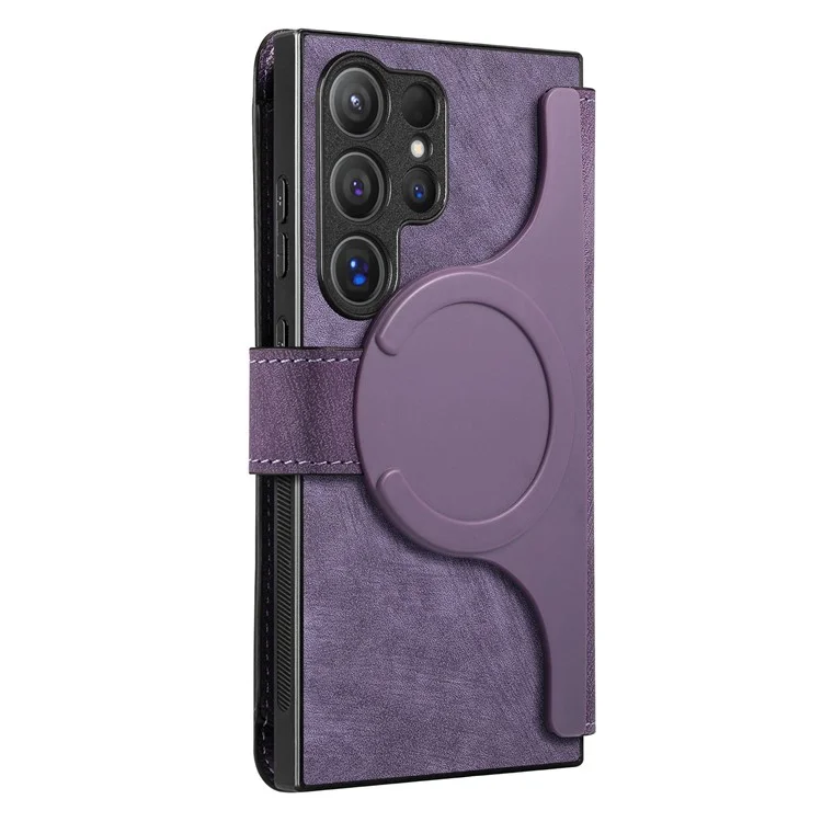 CASENEO MW-02 Чехол для Samsung Galaxy S24 Ultra с молнией, карманом, держателем из искусственной кожи - Фиолетовый