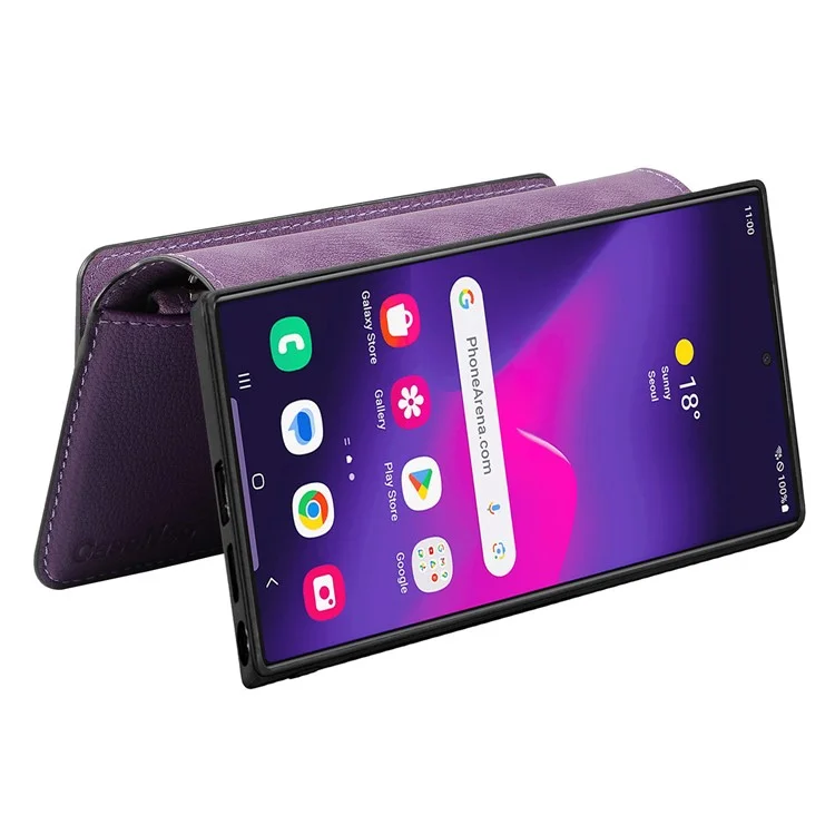 CASENEO MW-02 Чехол для Samsung Galaxy S24 Ultra с молнией, карманом, держателем из искусственной кожи - Фиолетовый