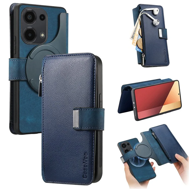 CASENEO MW-02 для Xiaomi Poco M6 Pro 4G / Redmi Note 13 Pro 4G Кожаный чехол Съемная крышка телефона - Темно-синий