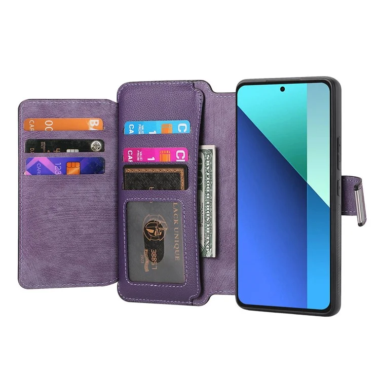 CASENEO MW-02 Para Xiaomi Redmi Note 13 4G Caso Cobertura de Couro Destacável Magnética - Roxo