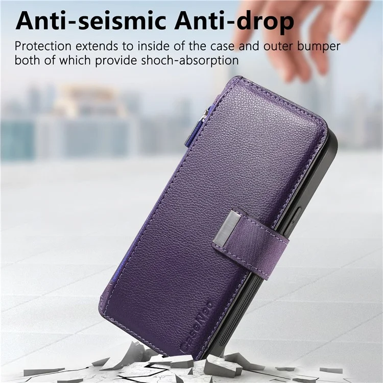 CASENEO MW-02 Para Xiaomi Redmi Note 13 4G Caso Cobertura de Couro Destacável Magnética - Roxo
