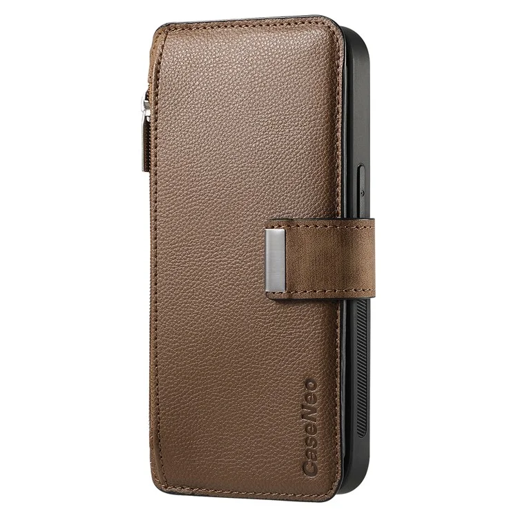 CASENEO MW-02 Para Motorola Moto G 5G (2024) Capa Carteira com Zíper Couro Destacável - Marrom