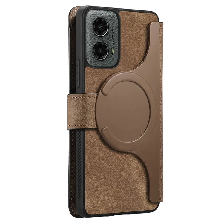 CASENEO MW-02 Para Motorola Moto G 5G (2024) Capa Carteira com Zíper Couro Destacável - Marrom