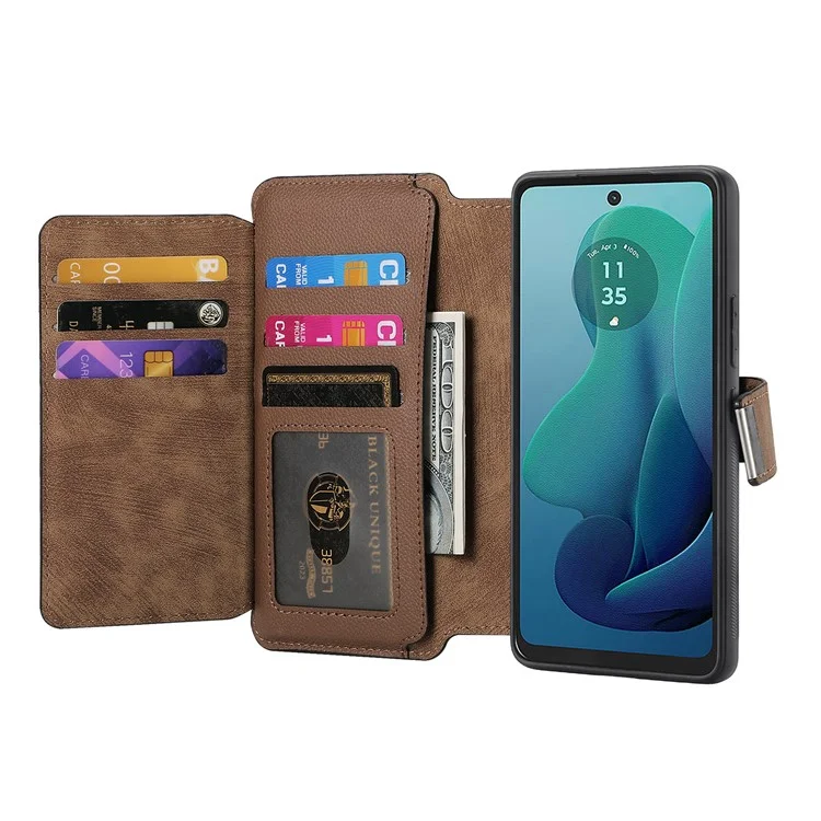 CASENEO MW-02 Para Motorola Moto G 5G (2024) Capa Carteira com Zíper Couro Destacável - Marrom