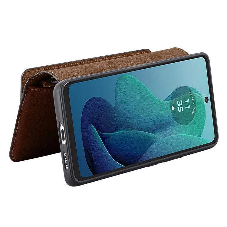 CASENEO MW-02 Para Motorola Moto G 5G (2024) Capa Carteira com Zíper Couro Destacável - Marrom