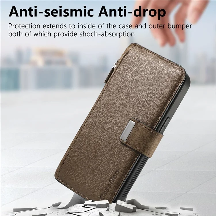 CASENEO MW-02 Para Motorola Moto G 5G (2024) Capa Carteira com Zíper Couro Destacável - Marrom