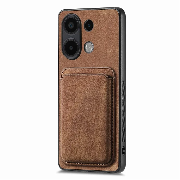 For Xiaomi Redmi Note 13 4G Case Compatible with MagSafe Leather Back Cover with Detachable Card Holder - Brown