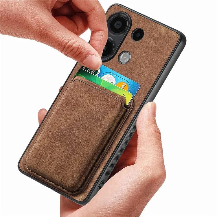 For Xiaomi Redmi Note 13 4G Case Compatible with MagSafe Leather Back Cover with Detachable Card Holder - Brown