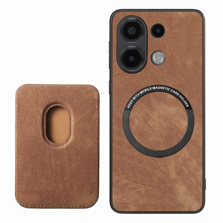 For Xiaomi Redmi Note 13 4G Case Compatible with MagSafe Leather Back Cover with Detachable Card Holder - Brown
