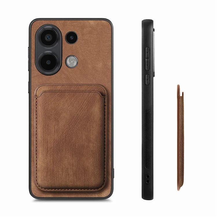 For Xiaomi Redmi Note 13 4G Case Compatible with MagSafe Leather Back Cover with Detachable Card Holder - Brown