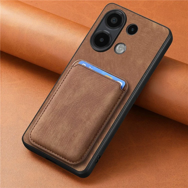 For Xiaomi Redmi Note 13 4G Case Compatible with MagSafe Leather Back Cover with Detachable Card Holder - Brown