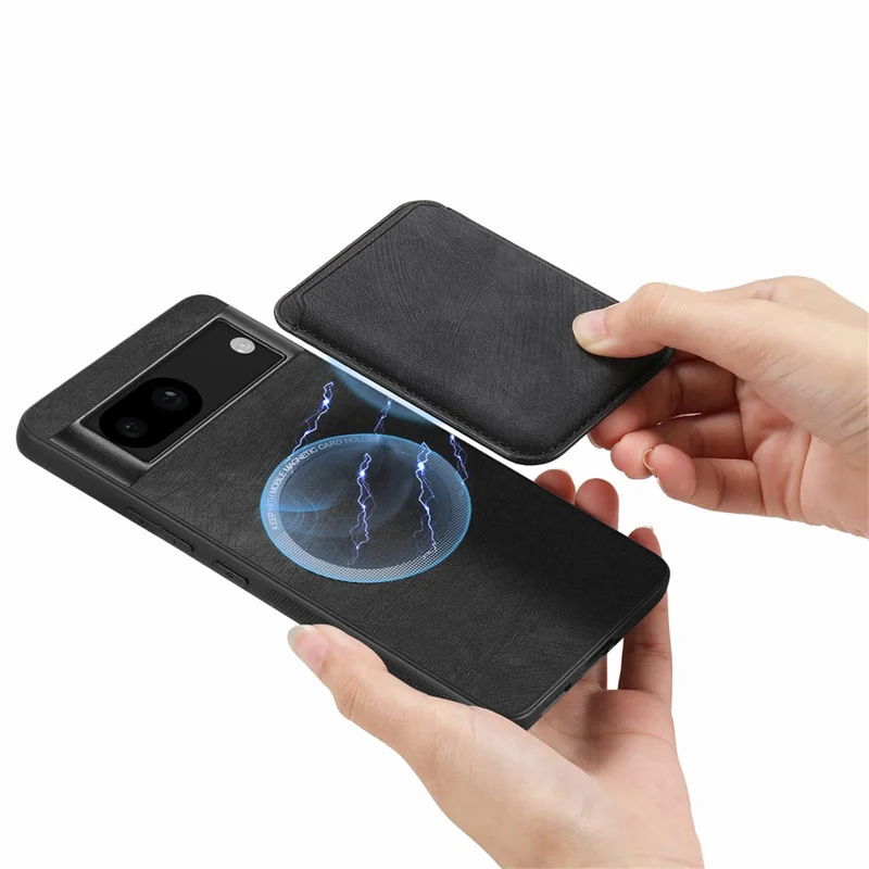 For Google Pixel 8a Case Magnetic Case Leather Back Cover with Detachable Card Holder - Black