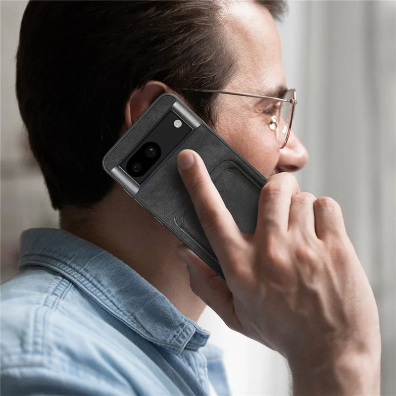 For Google Pixel 8a Case Magnetic Case Leather Back Cover with Detachable Card Holder - Black