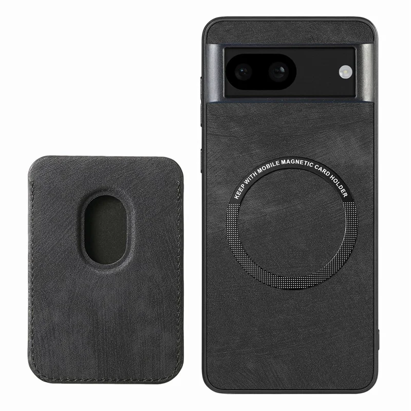 For Google Pixel 8a Case Magnetic Case Leather Back Cover with Detachable Card Holder - Black