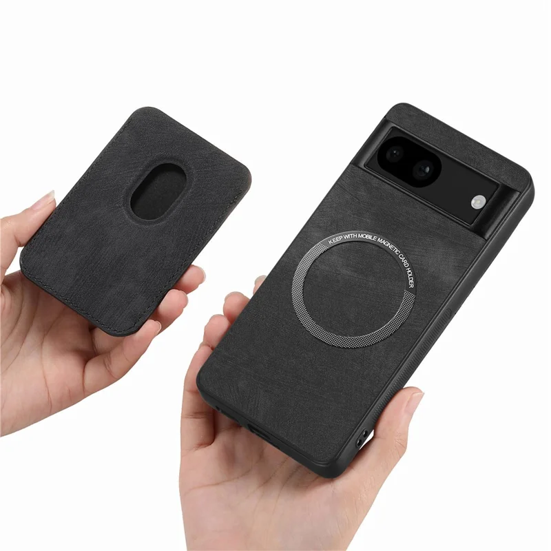 For Google Pixel 8a Case Magnetic Case Leather Back Cover with Detachable Card Holder - Black