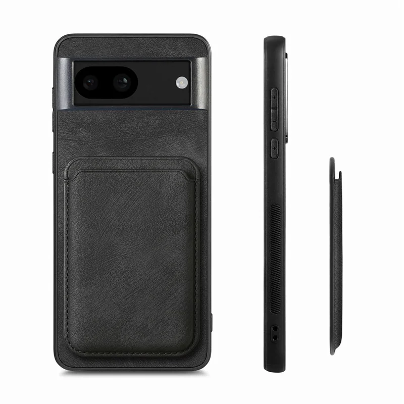 For Google Pixel 8a Case Magnetic Case Leather Back Cover with Detachable Card Holder - Black