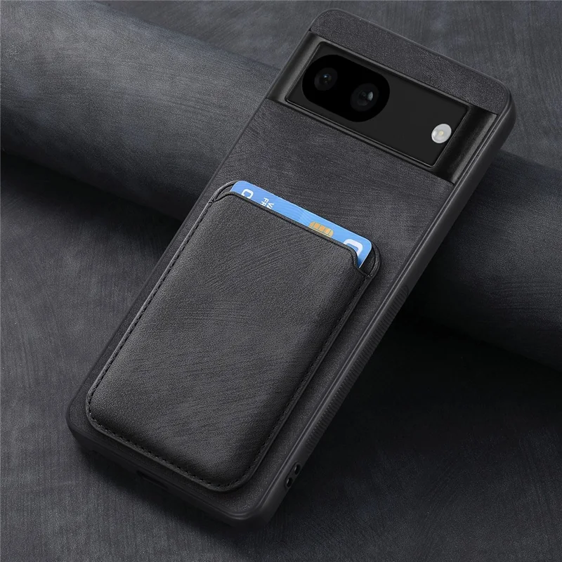 For Google Pixel 8a Case Magnetic Case Leather Back Cover with Detachable Card Holder - Black