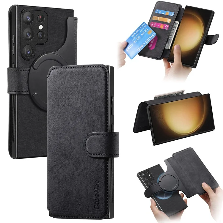 CASENEO MW-03 per Samsung Galaxy S23 Ultra Custodia in pelle con portafoglio e supporto staccabile 2 in 1 - Nero