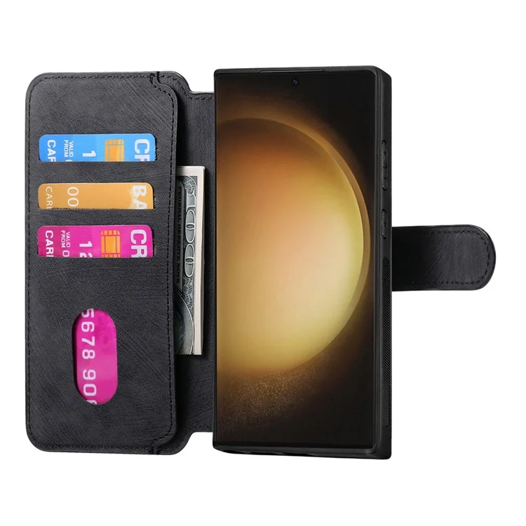 CASENEO MW-03 per Samsung Galaxy S23 Ultra Custodia in pelle con portafoglio e supporto staccabile 2 in 1 - Nero