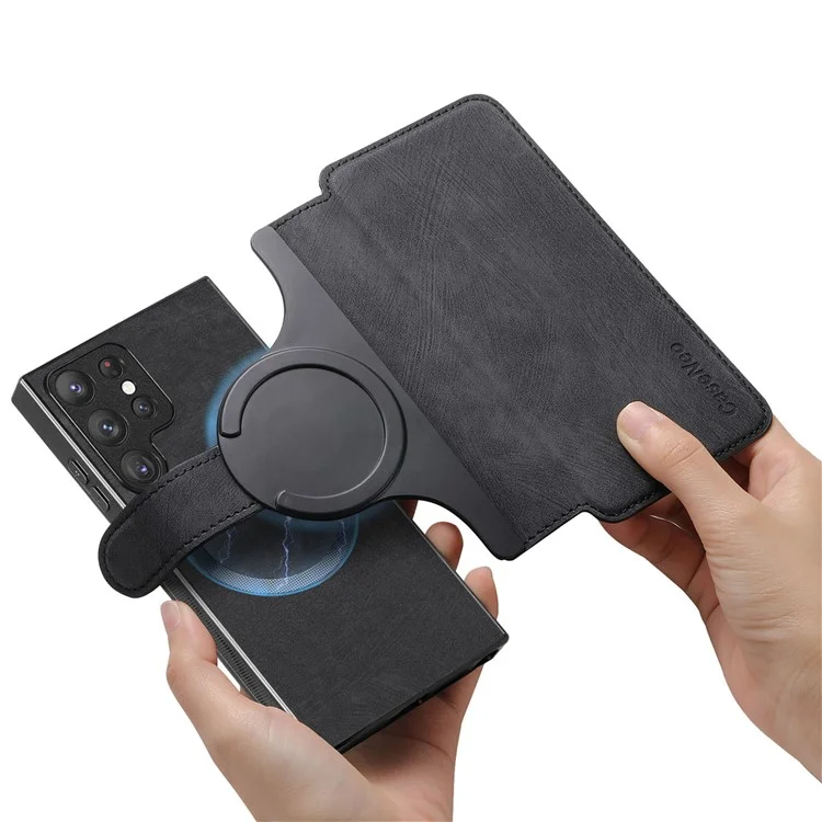 CASENEO MW-03 per Samsung Galaxy S23 Ultra Custodia in pelle con portafoglio e supporto staccabile 2 in 1 - Nero
