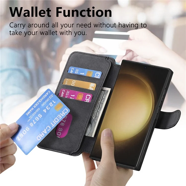 CASENEO MW-03 per Samsung Galaxy S23 Ultra Custodia in pelle con portafoglio e supporto staccabile 2 in 1 - Nero