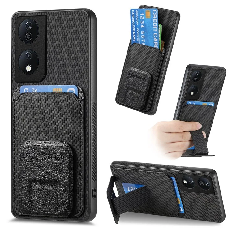 C1-11 per Honor 90 Smart / X7b 4G Custodia Supporto per Schede in Fibra di Carbonio Texture Pelle Rivestita in TPU - Nero