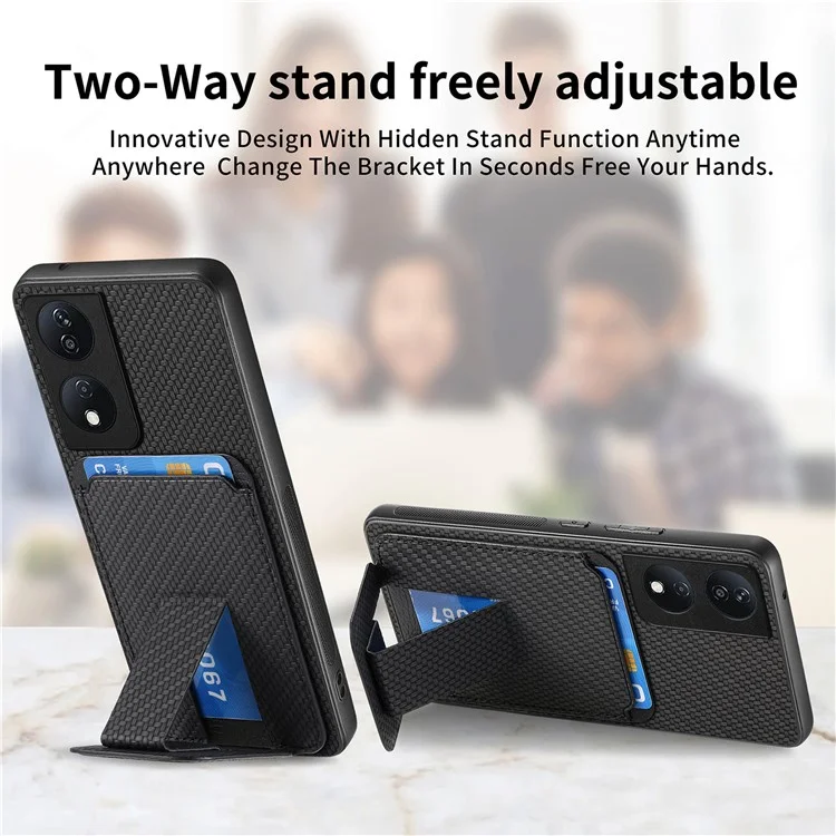 C1-11 per Honor 90 Smart / X7b 4G Custodia Supporto per Schede in Fibra di Carbonio Texture Pelle Rivestita in TPU - Nero