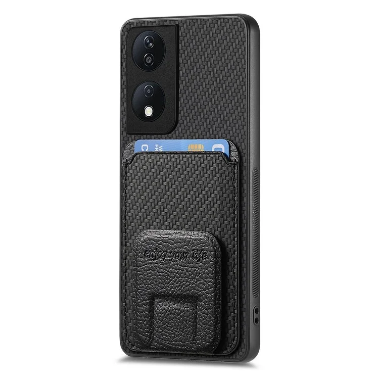 C1-11 per Honor 90 Smart / X7b 4G Custodia Supporto per Schede in Fibra di Carbonio Texture Pelle Rivestita in TPU - Nero