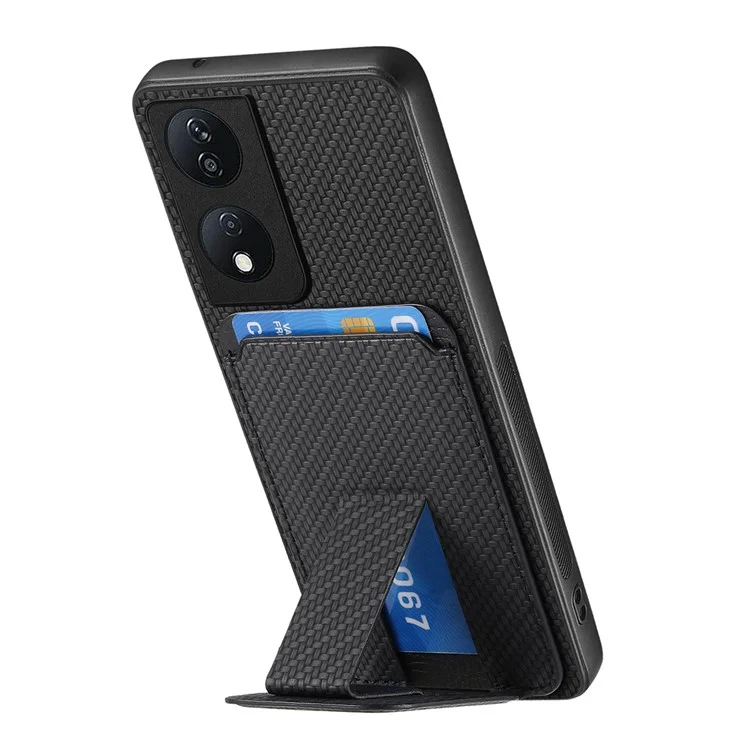 C1-11 per Honor 90 Smart / X7b 4G Custodia Supporto per Schede in Fibra di Carbonio Texture Pelle Rivestita in TPU - Nero