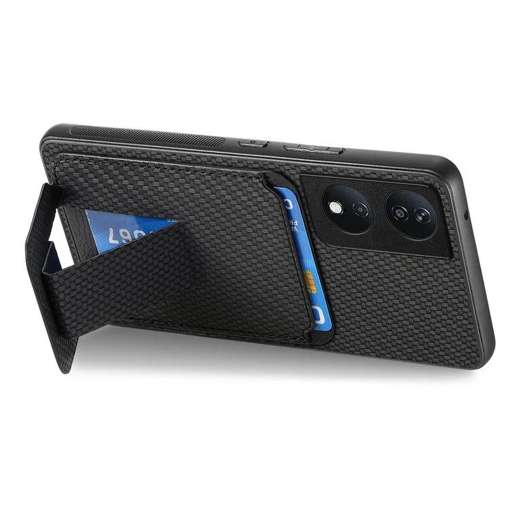 C1-11 per Honor 90 Smart / X7b 4G Custodia Supporto per Schede in Fibra di Carbonio Texture Pelle Rivestita in TPU - Nero
