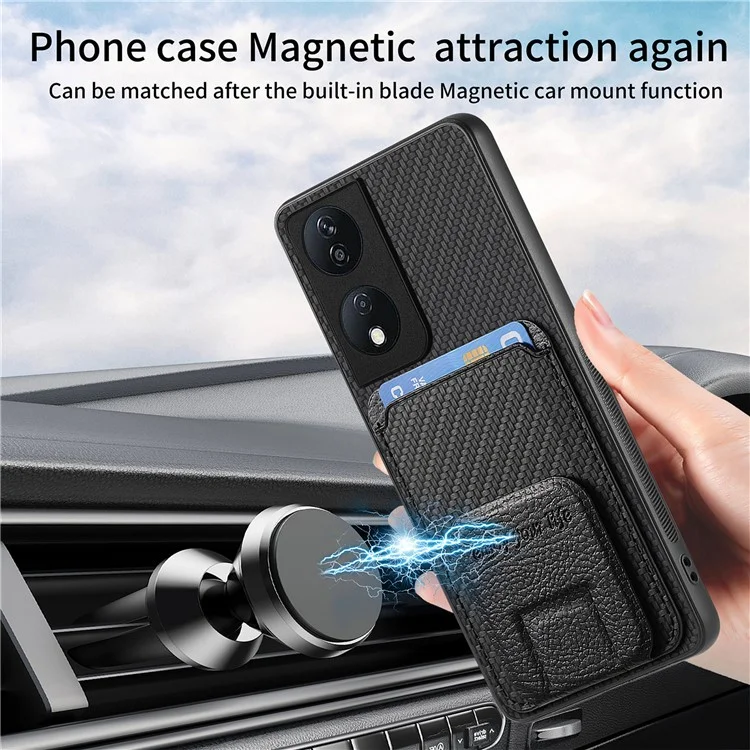 C1-11 per Honor 90 Smart / X7b 4G Custodia Supporto per Schede in Fibra di Carbonio Texture Pelle Rivestita in TPU - Nero