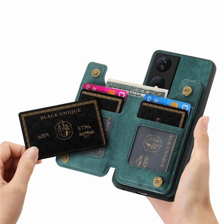 D15 For Honor X7b 4G / 90 Smart Case con Portacard in Pelle Retrò+Custodia per Telefono Zipper in TPU - Verde