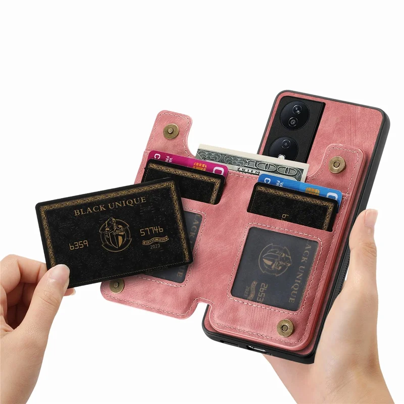 D15 til Honor X7b 4G / 90 Smart Case med kortlomme Retro læder+TPU lynlås telefonbeskytning - Pink