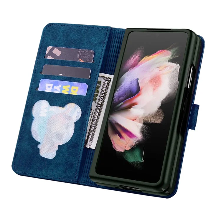For Samsung Galaxy Z Fold6 5G Case Leather + PC Phone Cover Cherry Blossom Cat Pattern - Blue