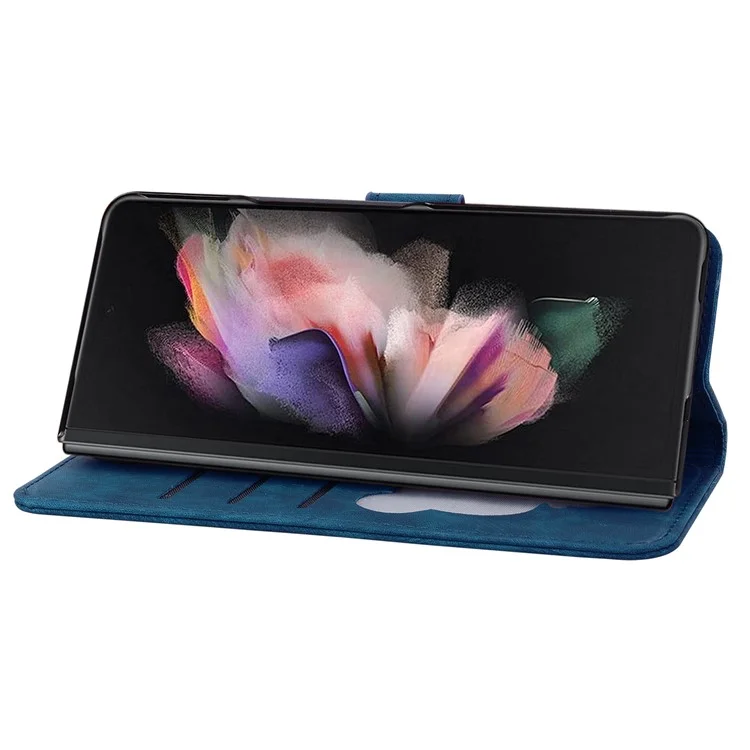 For Samsung Galaxy Z Fold6 5G Case Leather + PC Phone Cover Cherry Blossom Cat Pattern - Blue