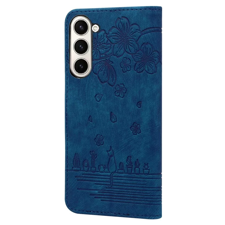 For Samsung Galaxy Z Fold6 5G Case Leather + PC Phone Cover Cherry Blossom Cat Pattern - Blue