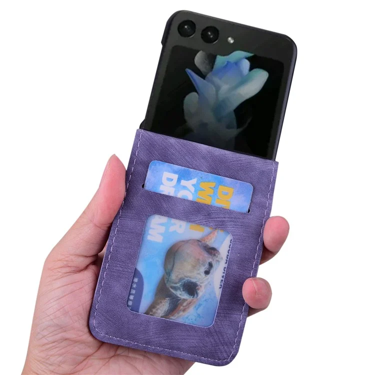 For Samsung Galaxy Z Flip6 5G Case Leather + PC Cherry Blossom Phone Cover Card Holder - Púrpura