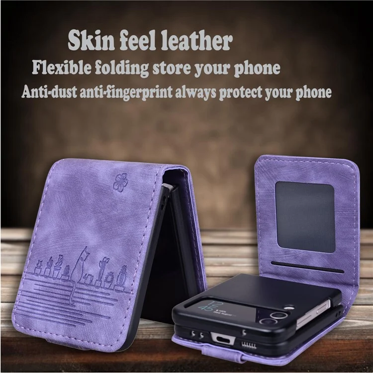 For Samsung Galaxy Z Flip6 5G Case Leather + PC Cherry Blossom Phone Cover Card Holder - Púrpura