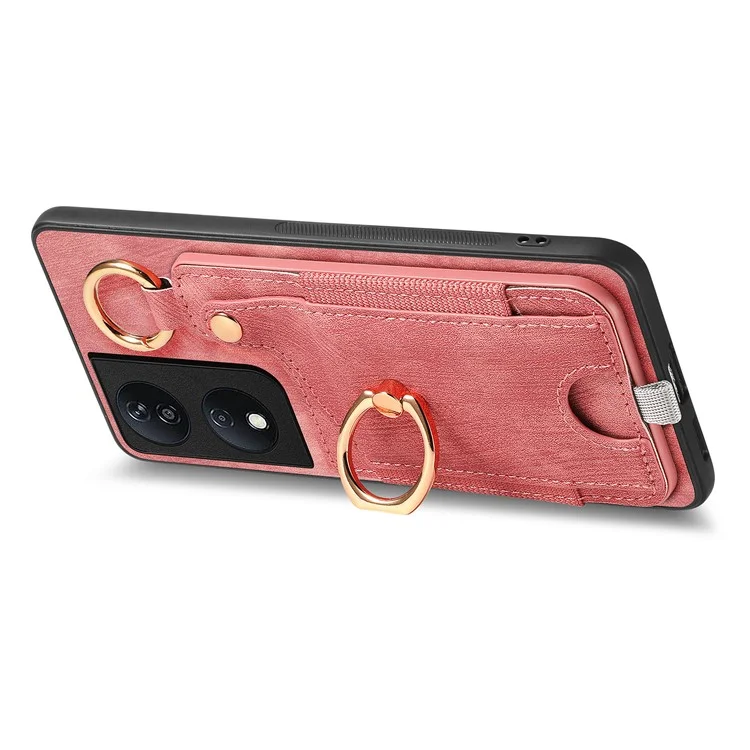 D6 For Honor X7b 4G / 90 Étui intelligent avec fentes pour cartes en cuir + TPU et boucle anneau - Rose